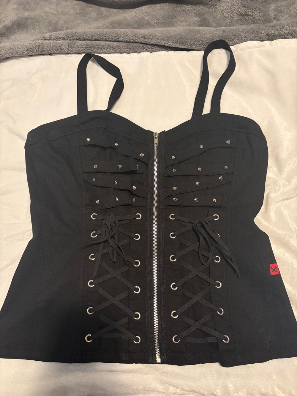 Royal Bones Black Lace-Up Corset Top